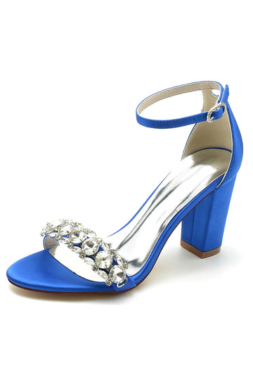 Sandalias de fiesta con correas de tobillo de diamantes de imitación azul real